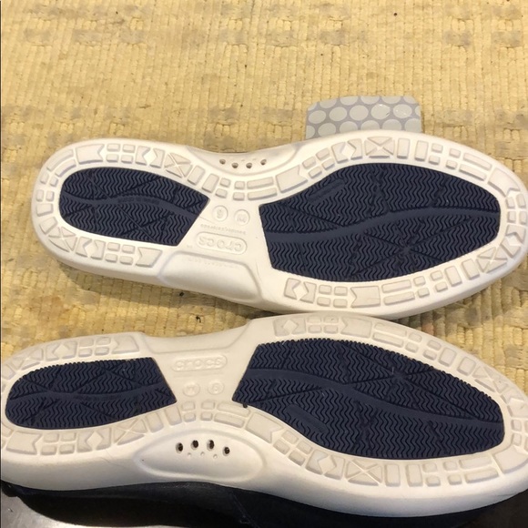 Crocs above deck mule in nautical navy/oyster blue leather used - Picture 8 of 10